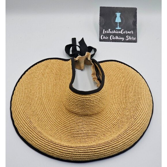 Helen Kaminsk Women's Natural & Black Mita Packable Raffia Visor One Size 2718 - Picture 12 of 14